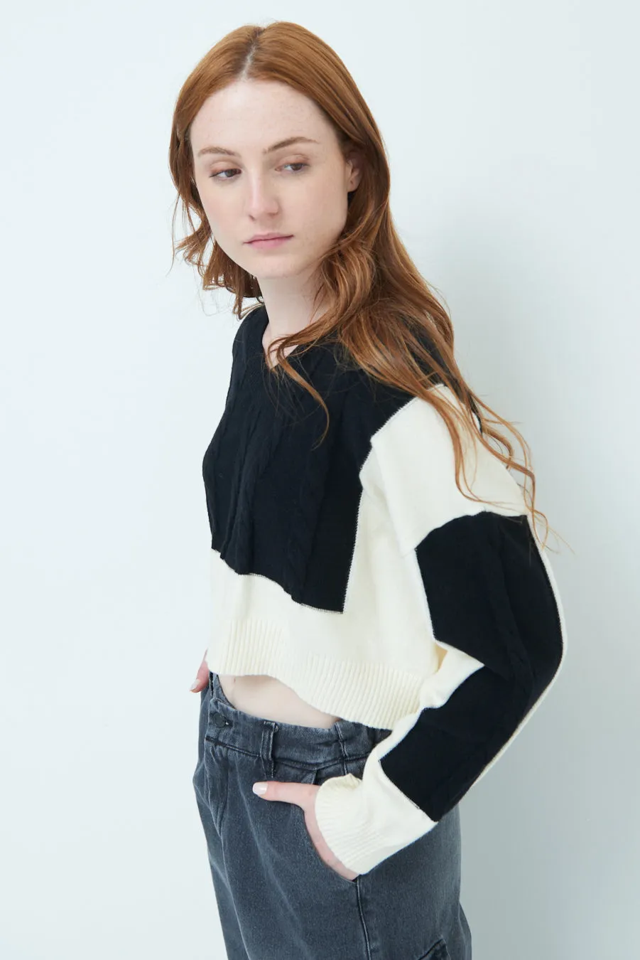 Chic cropped cable knit sweater wholesale