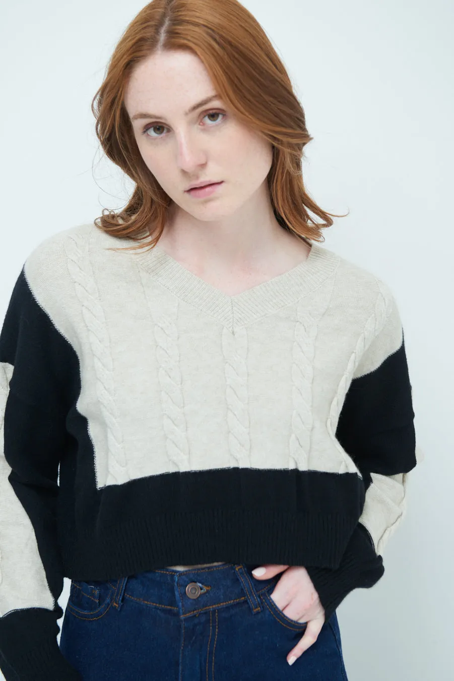 Chic cropped cable knit sweater wholesale