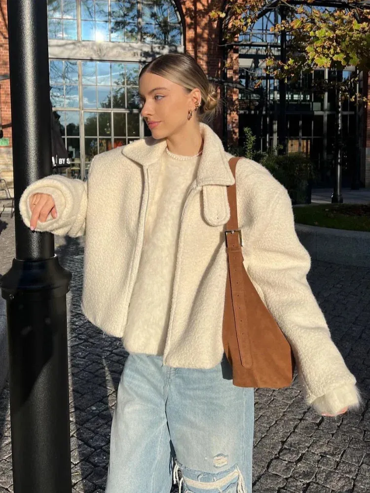 Chic Sherpa lambs wool fleece shearling jacket autumn coat winter warm jacket