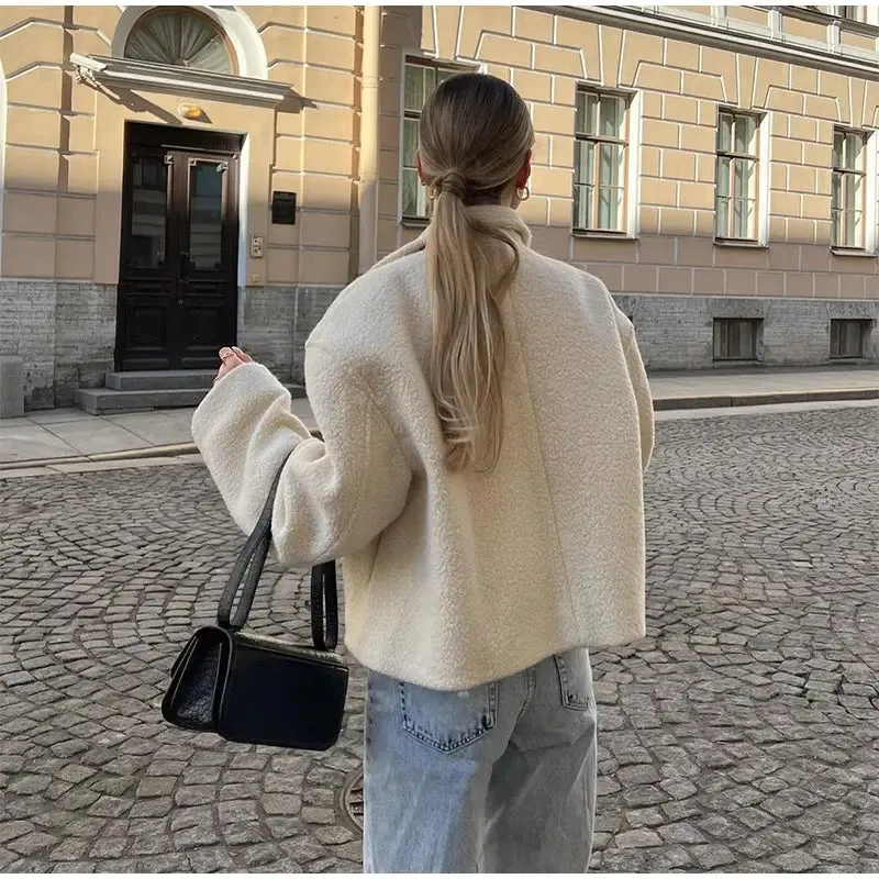 Chic Sherpa lambs wool fleece shearling jacket autumn coat winter warm jacket