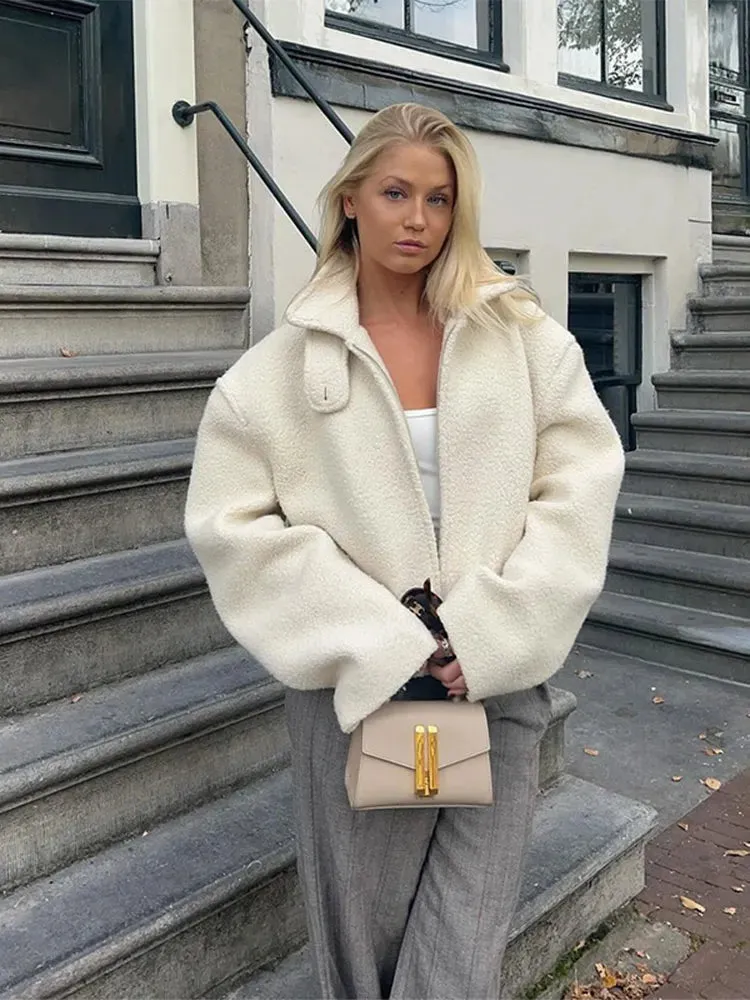Chic Sherpa lambs wool fleece shearling jacket autumn coat winter warm jacket