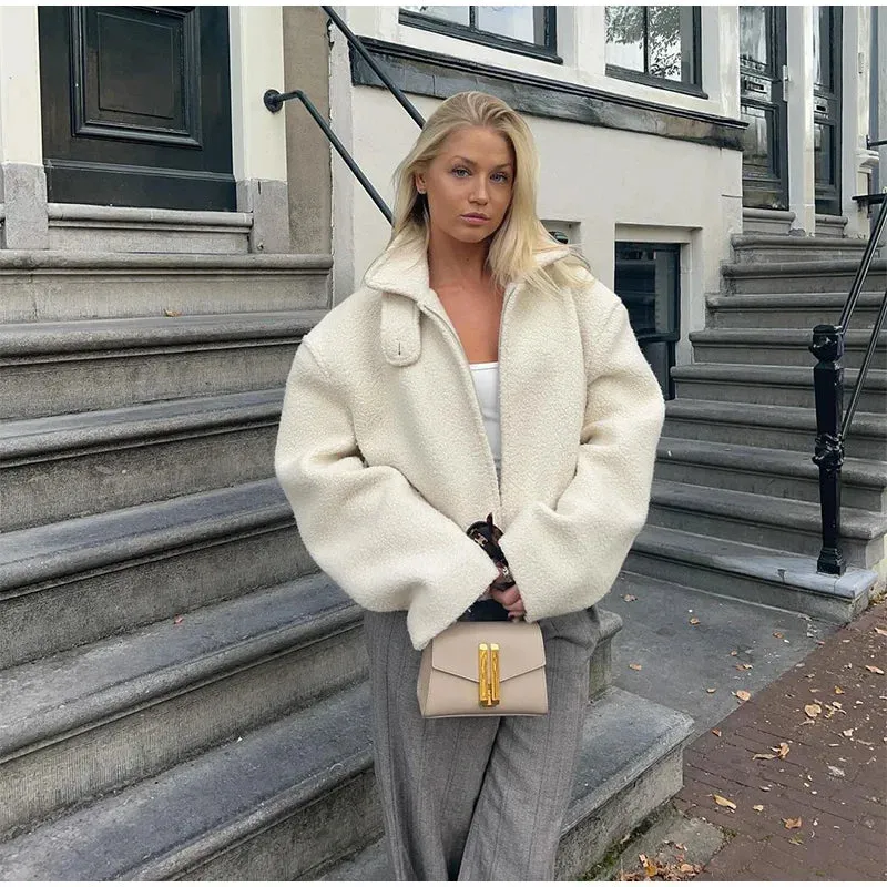 Chic Sherpa lambs wool fleece shearling jacket autumn coat winter warm jacket