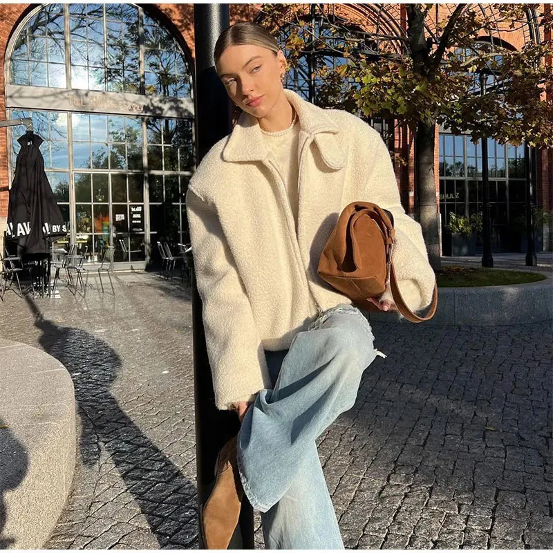 Chic Sherpa lambs wool fleece shearling jacket autumn coat winter warm jacket