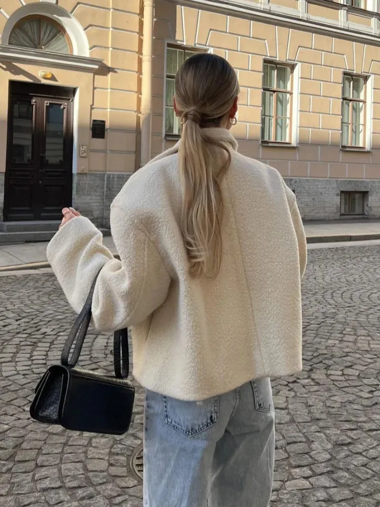 Chic Sherpa lambs wool fleece shearling jacket autumn coat winter warm jacket