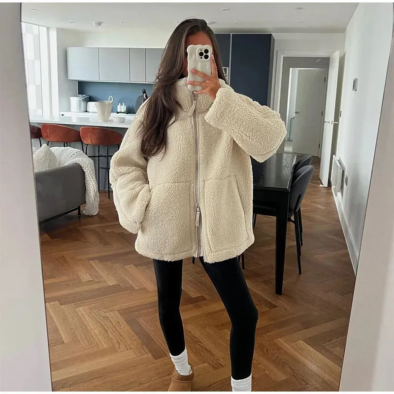 Chic Sherpa lambs wool fleece shearling jacket autumn coat winter warm jacket