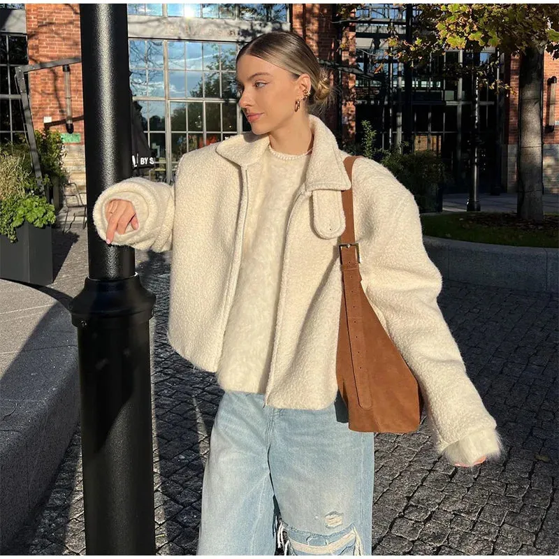 Chic Sherpa lambs wool fleece shearling jacket autumn coat winter warm jacket