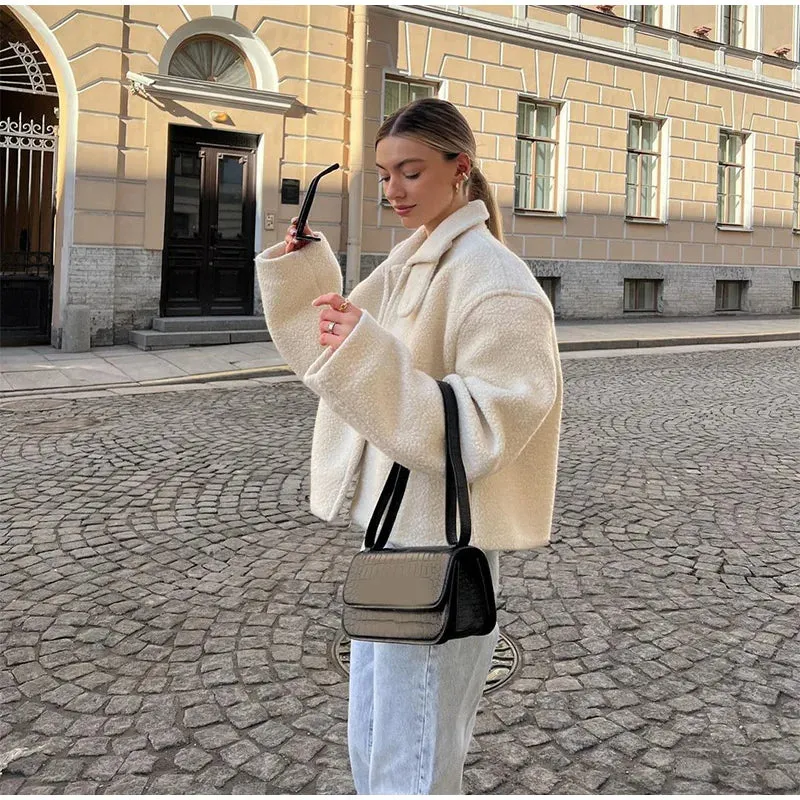 Chic Sherpa lambs wool fleece shearling jacket autumn coat winter warm jacket
