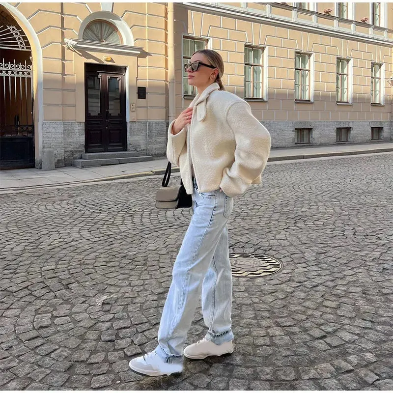 Chic Sherpa lambs wool fleece shearling jacket autumn coat winter warm jacket