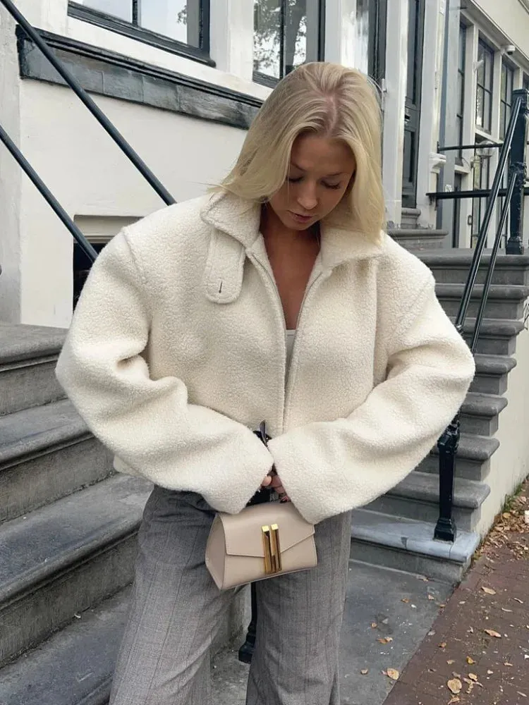Chic Sherpa lambs wool fleece shearling jacket autumn coat winter warm jacket