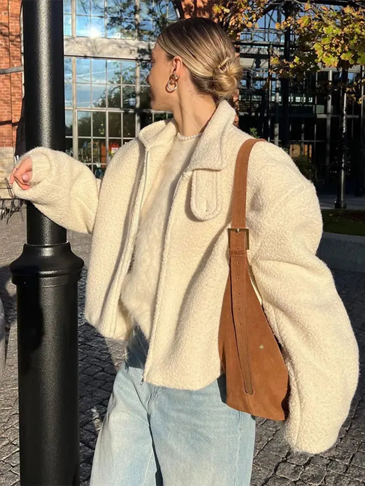 Chic Sherpa lambs wool fleece shearling jacket autumn coat winter warm jacket