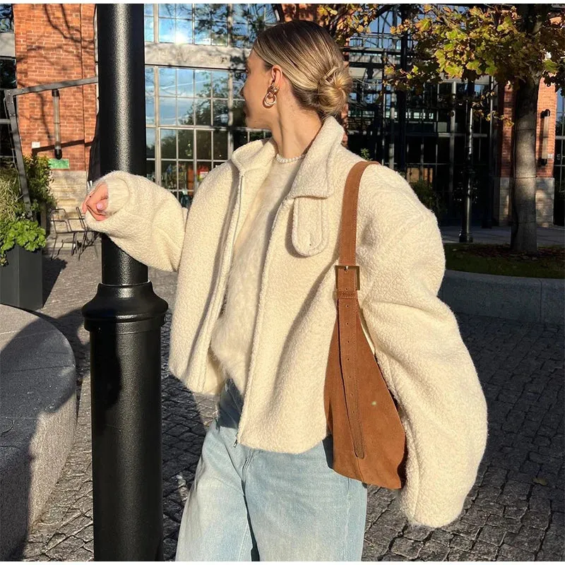 Chic Sherpa lambs wool fleece shearling jacket autumn coat winter warm jacket