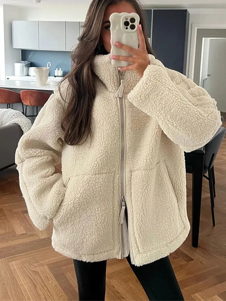 Chic Sherpa lambs wool fleece shearling jacket autumn coat winter warm jacket