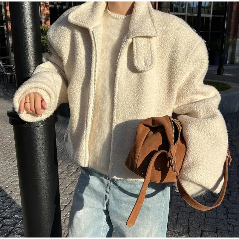 Chic Sherpa lambs wool fleece shearling jacket autumn coat winter warm jacket