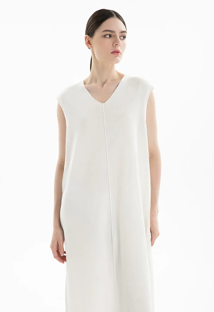 Choice Sleeveless Solid Knit Maxi Dress Cream-Off White