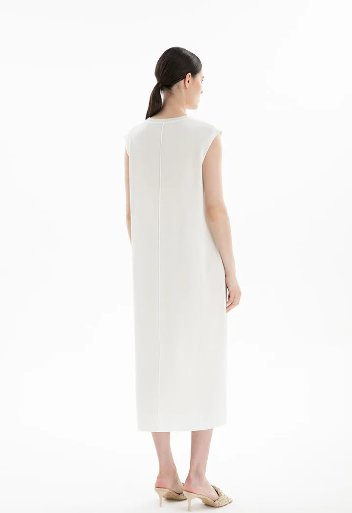 Choice Sleeveless Solid Knit Maxi Dress Cream-Off White