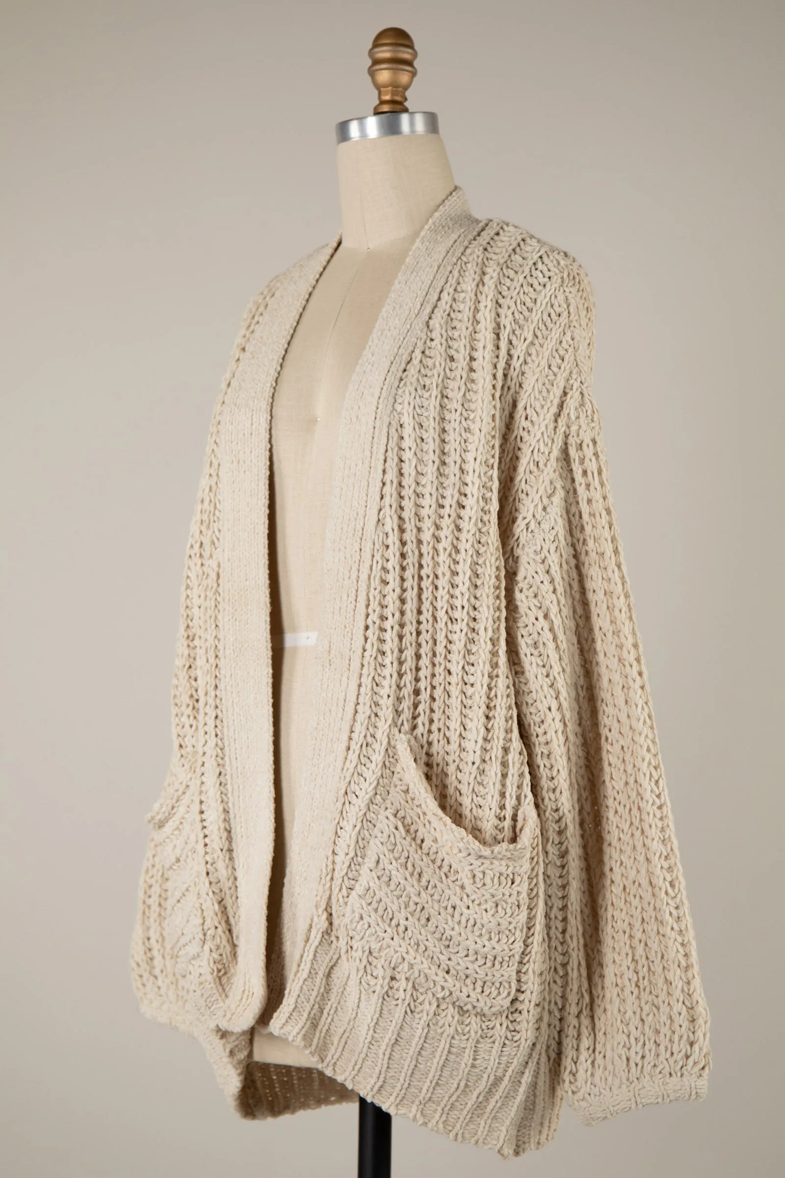 Chunky Ribbed Chenille Cable Knit Cardigan