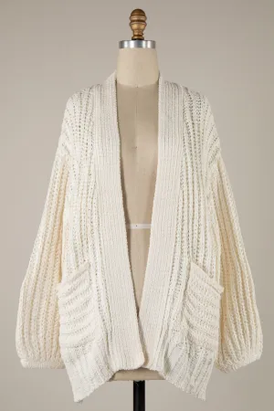 Chunky Ribbed Chenille Cable Knit Cardigan