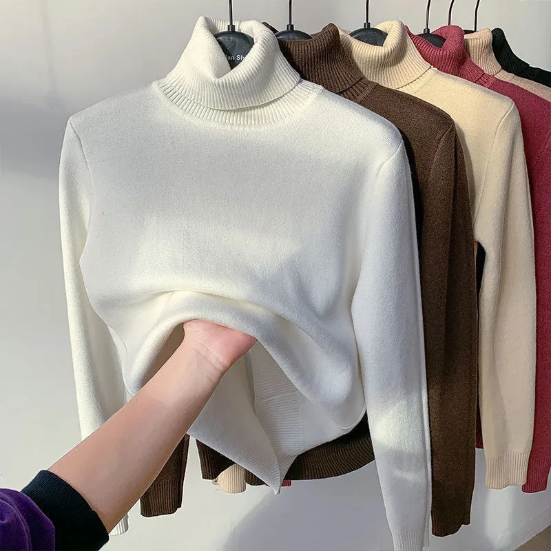 CJ,Turtle Neck Winter Sweater Women Elegant Thick Warm Female Knitted Pullover Loose Basic Knitwear