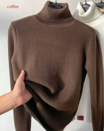 CJ,Turtle Neck Winter Sweater Women Elegant Thick Warm Female Knitted Pullover Loose Basic Knitwear