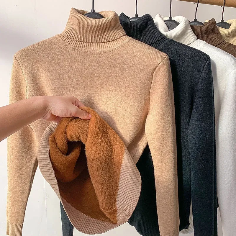 CJ,Turtle Neck Winter Sweater Women Elegant Thick Warm Female Knitted Pullover Loose Basic Knitwear
