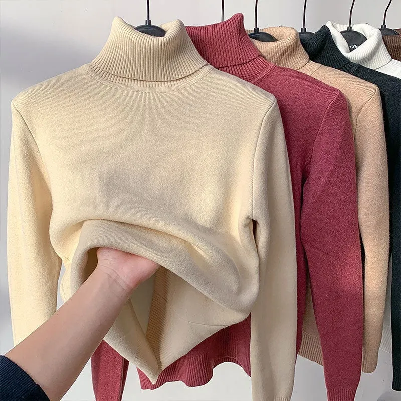 CJ,Turtle Neck Winter Sweater Women Elegant Thick Warm Female Knitted Pullover Loose Basic Knitwear