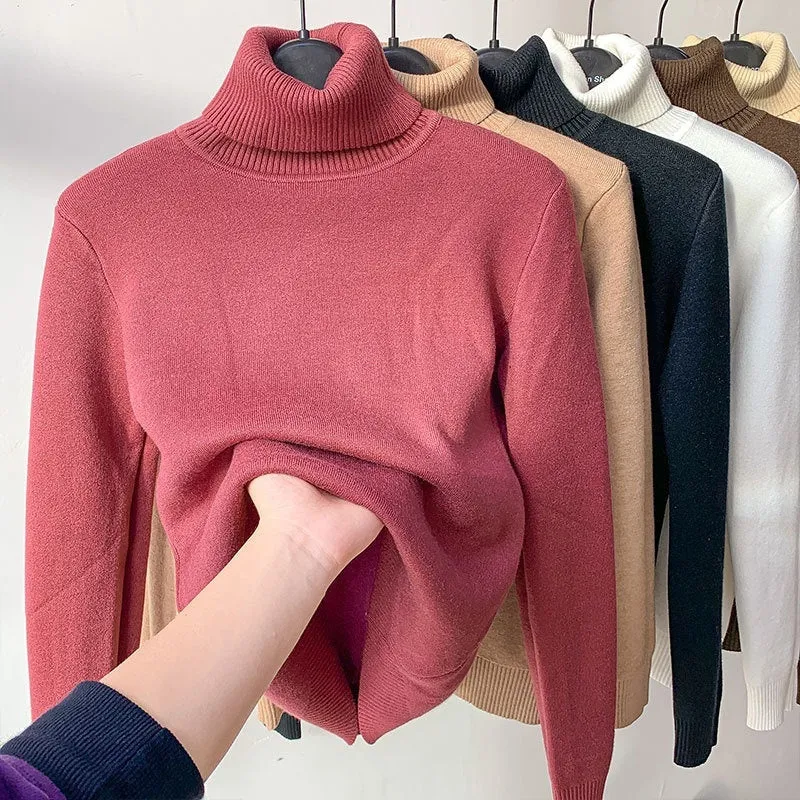 CJ,Turtle Neck Winter Sweater Women Elegant Thick Warm Female Knitted Pullover Loose Basic Knitwear