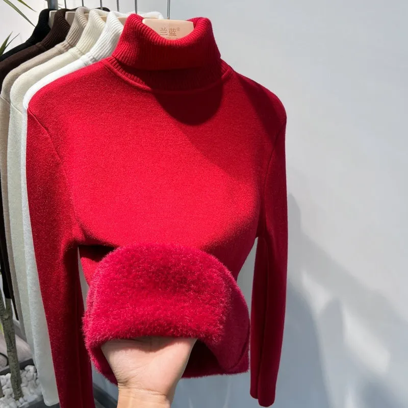CJ,Turtle Neck Winter Sweater Women Elegant Thick Warm Female Knitted Pullover Loose Basic Knitwear