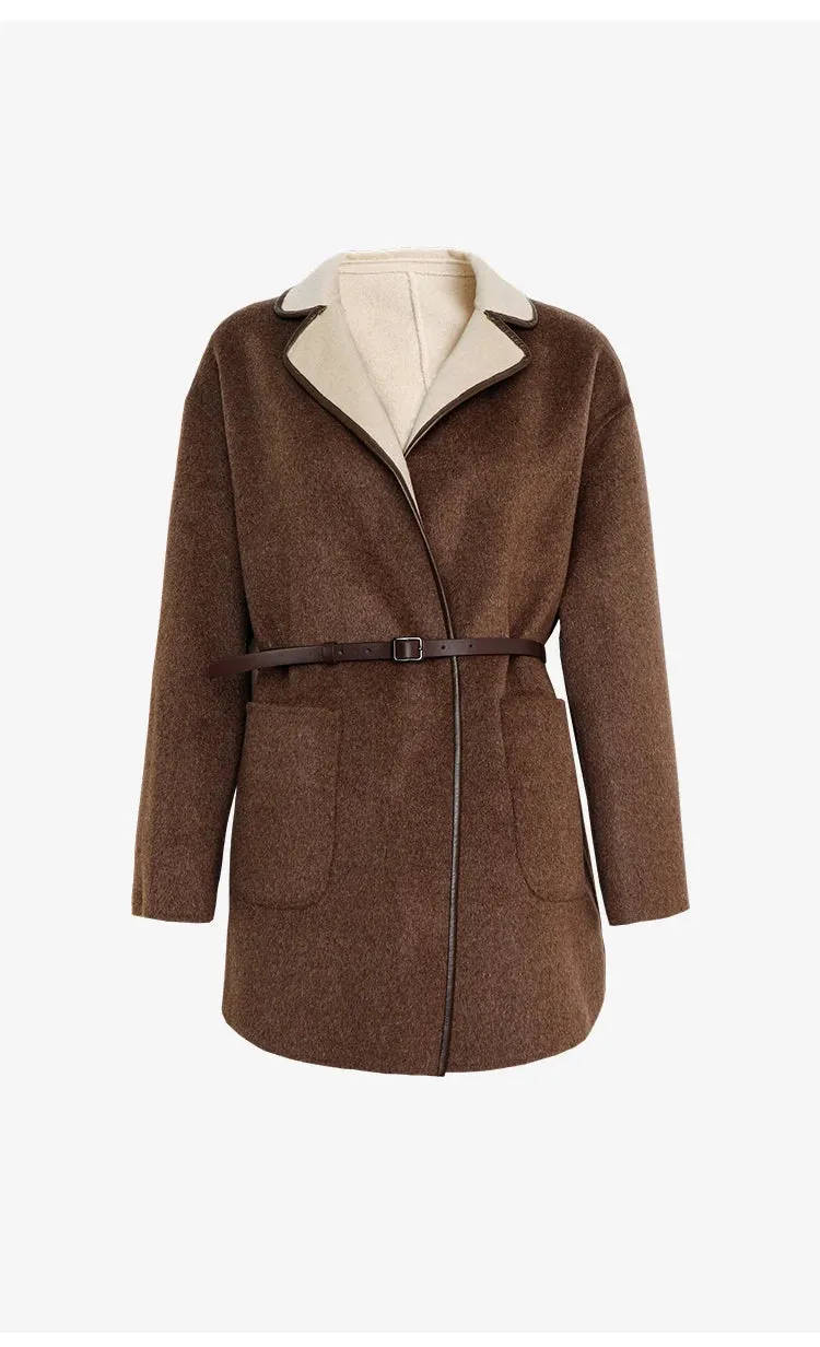 Classy High quality 70% Australian Wool cashmere reversible belted coat wrap coat