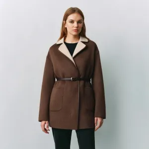 Classy High quality 70% Australian Wool cashmere reversible belted coat wrap coat