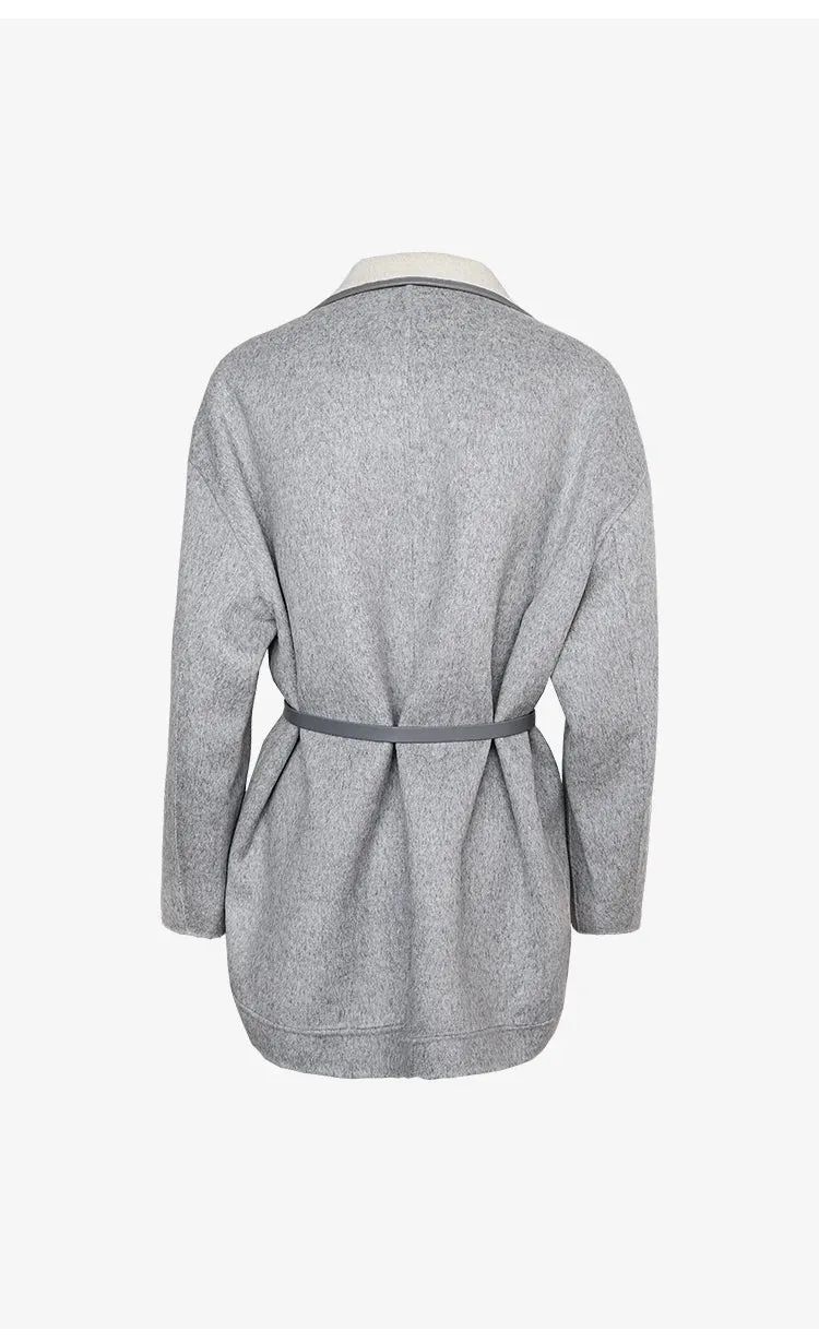 Classy High quality 70% Australian Wool cashmere reversible belted coat wrap coat