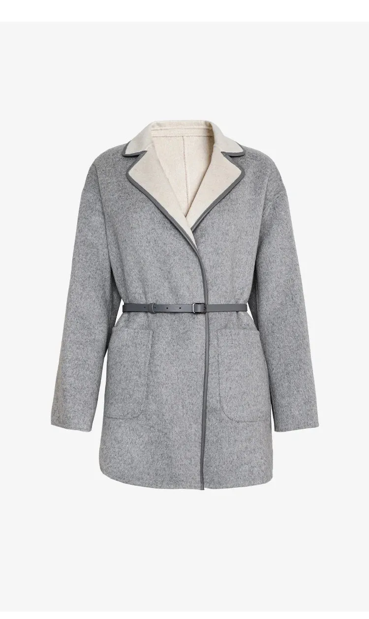 Classy High quality 70% Australian Wool cashmere reversible belted coat wrap coat
