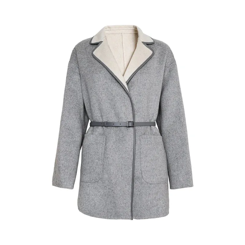Classy High quality 70% Australian Wool cashmere reversible belted coat wrap coat