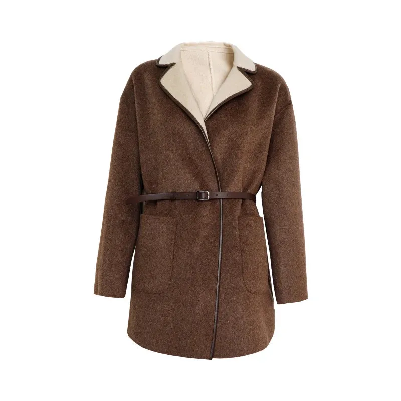 Classy High quality 70% Australian Wool cashmere reversible belted coat wrap coat
