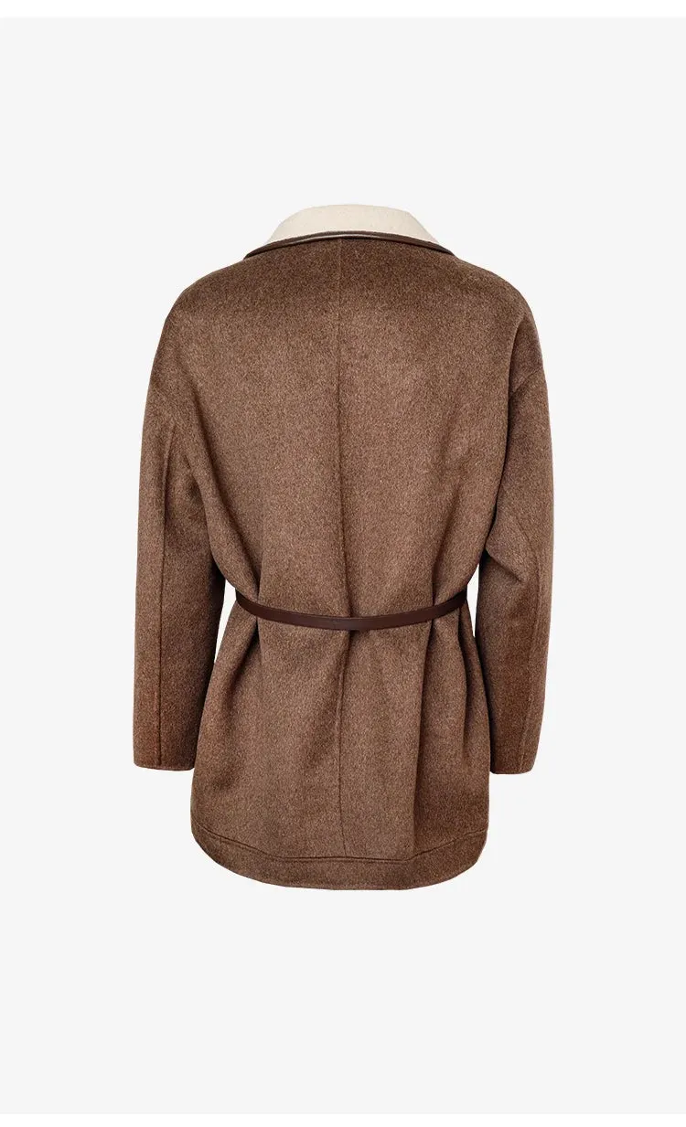 Classy High quality 70% Australian Wool cashmere reversible belted coat wrap coat