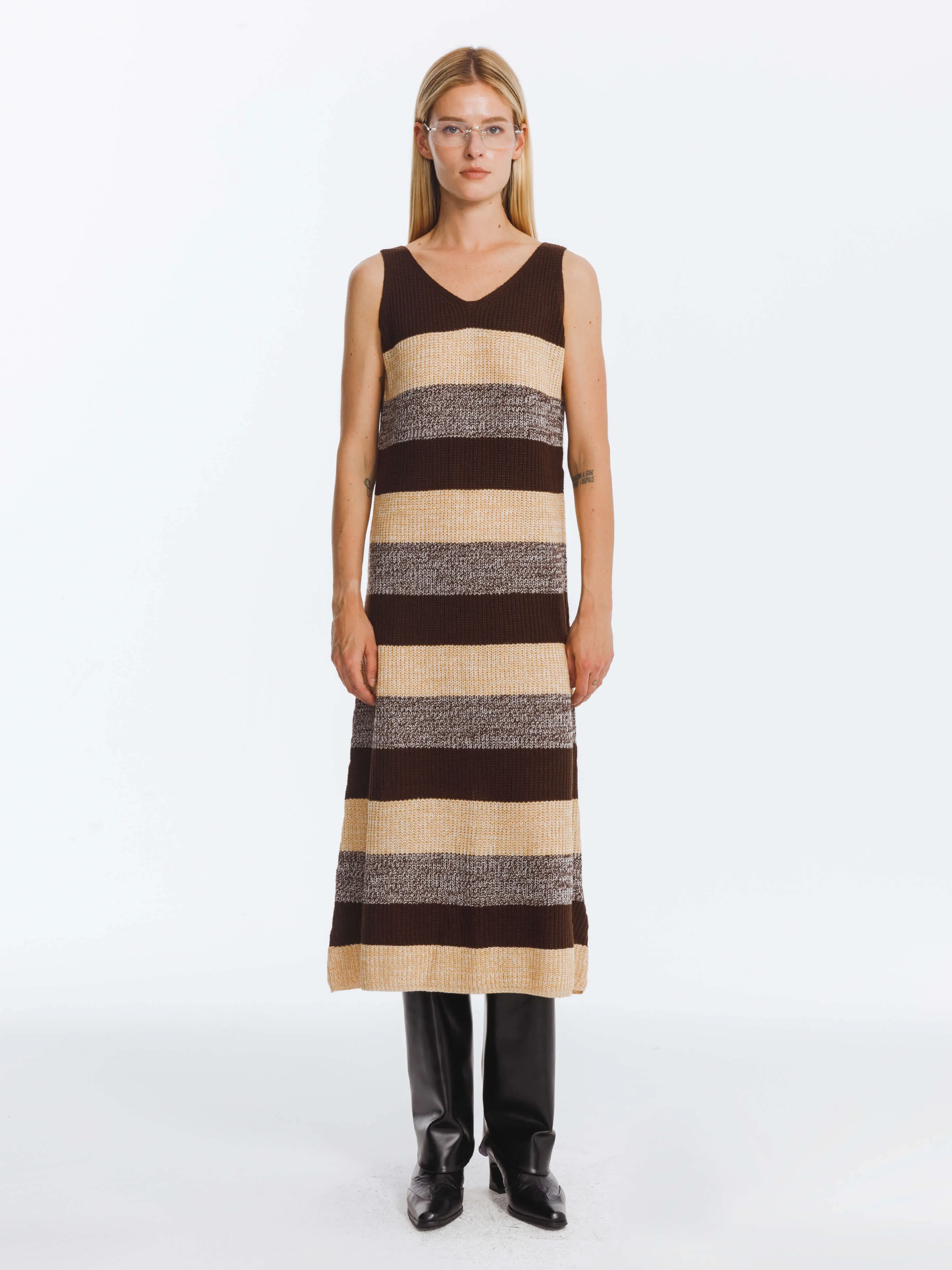 Contrast Striped Knitted Sleeveless Dress