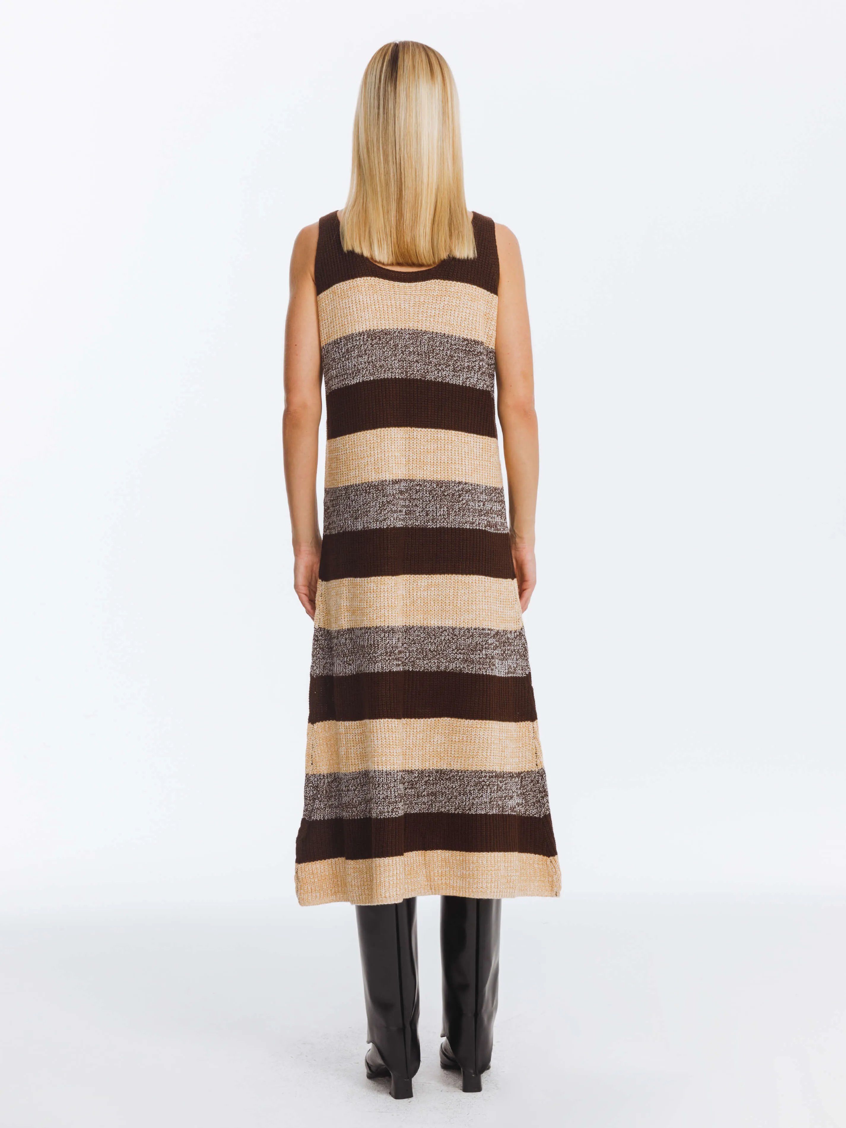 Contrast Striped Knitted Sleeveless Dress
