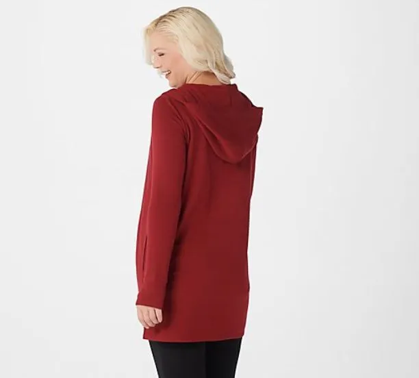 Cuddl Duds Comfortwear Snap Front Hooded Cardigan, X-Small, Chili Red