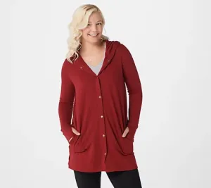 Cuddl Duds Comfortwear Snap Front Hooded Cardigan, X-Small, Chili Red