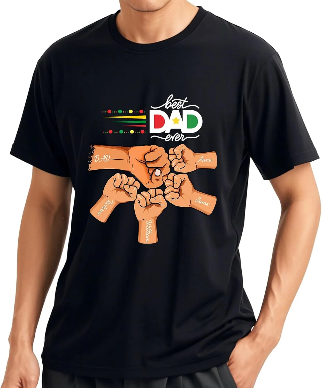 Custom Dad Shirt, Personalized Fist Bump Shirts with Kids Name Photo, Customized Fathers Day Tshirt Gifts for Papa Grandpa