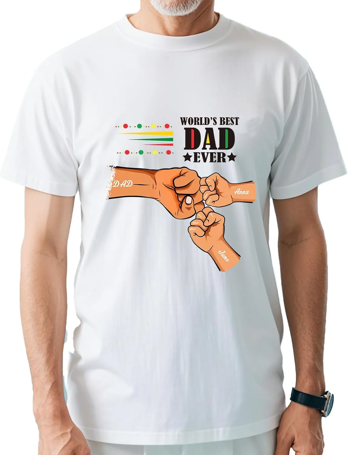 Custom Dad Shirt, Personalized Fist Bump Shirts with Kids Name Photo, Customized Fathers Day Tshirt Gifts for Papa Grandpa