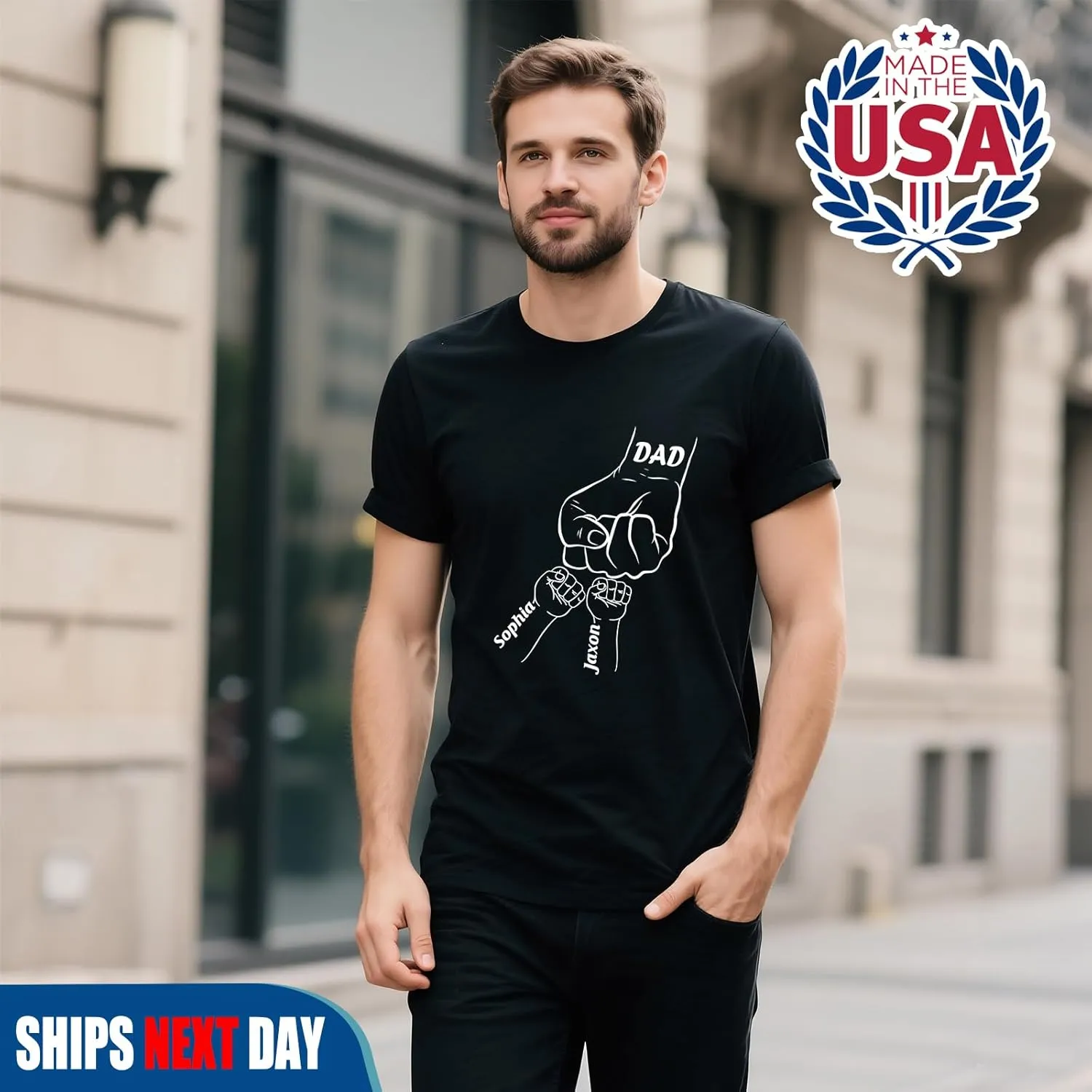 Custom Dad Shirt, Personalized Fist Bump Shirts with Kids Name Photo, Customized Fathers Day Tshirt Gifts for Papa Grandpa