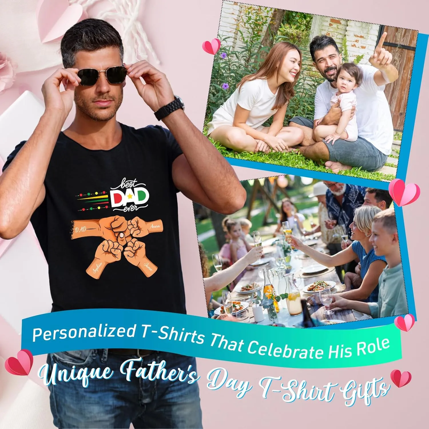 Custom Dad Shirt, Personalized Fist Bump Shirts with Kids Name Photo, Customized Fathers Day Tshirt Gifts for Papa Grandpa