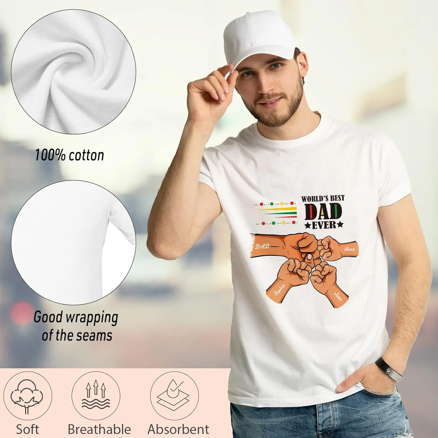 Custom Dad Shirt, Personalized Fist Bump Shirts with Kids Name Photo, Customized Fathers Day Tshirt Gifts for Papa Grandpa