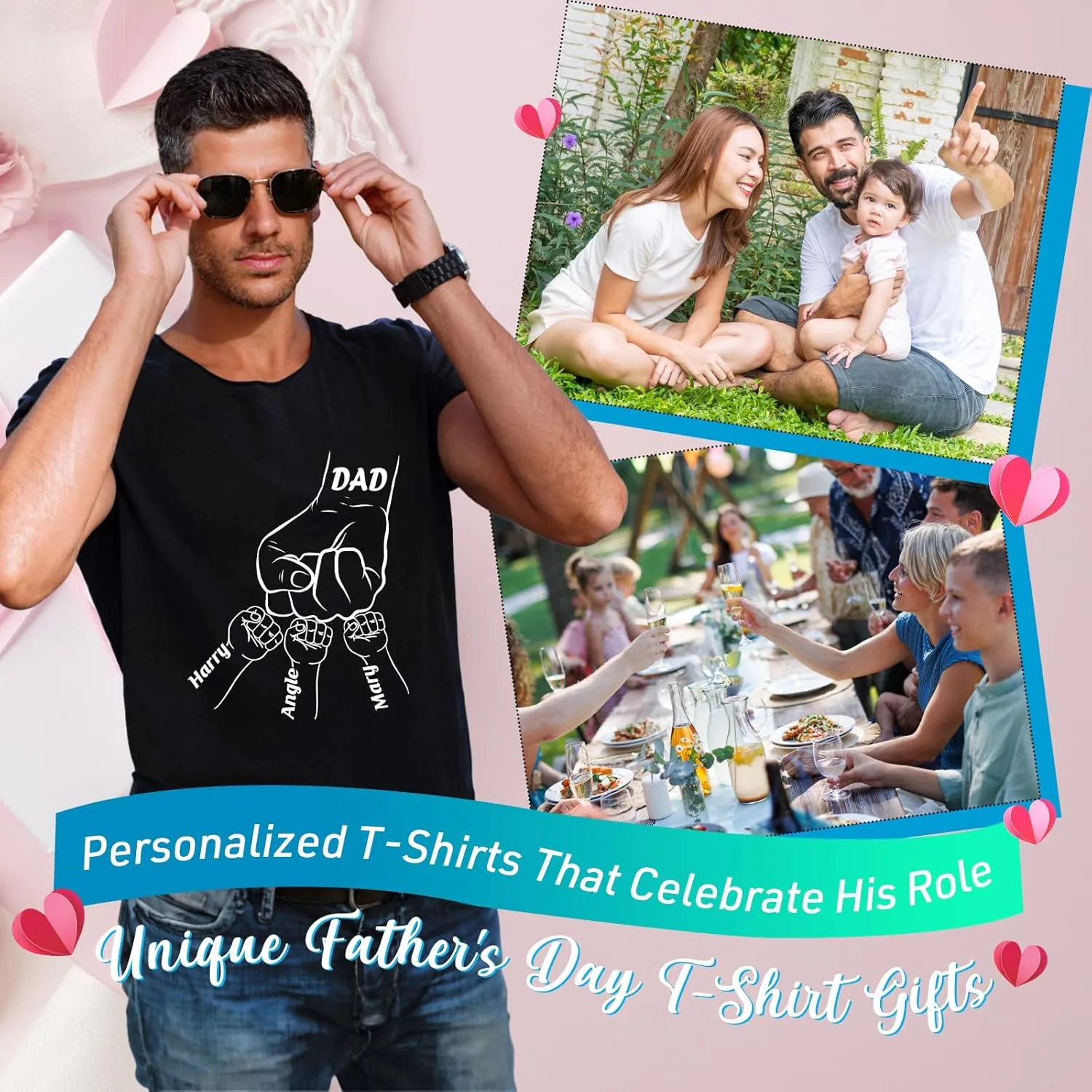 Custom Dad Shirt, Personalized Fist Bump Shirts with Kids Name Photo, Customized Fathers Day Tshirt Gifts for Papa Grandpa