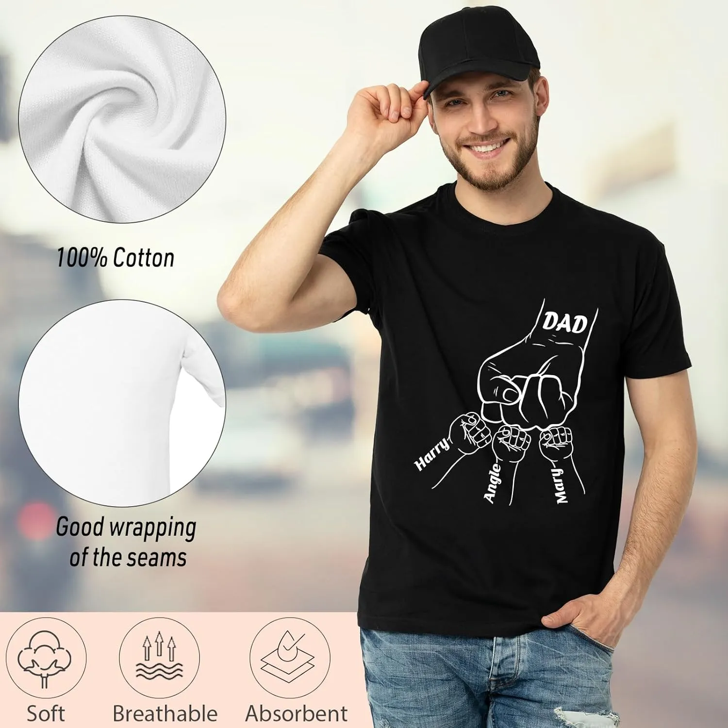 Custom Dad Shirt, Personalized Fist Bump Shirts with Kids Name Photo, Customized Fathers Day Tshirt Gifts for Papa Grandpa