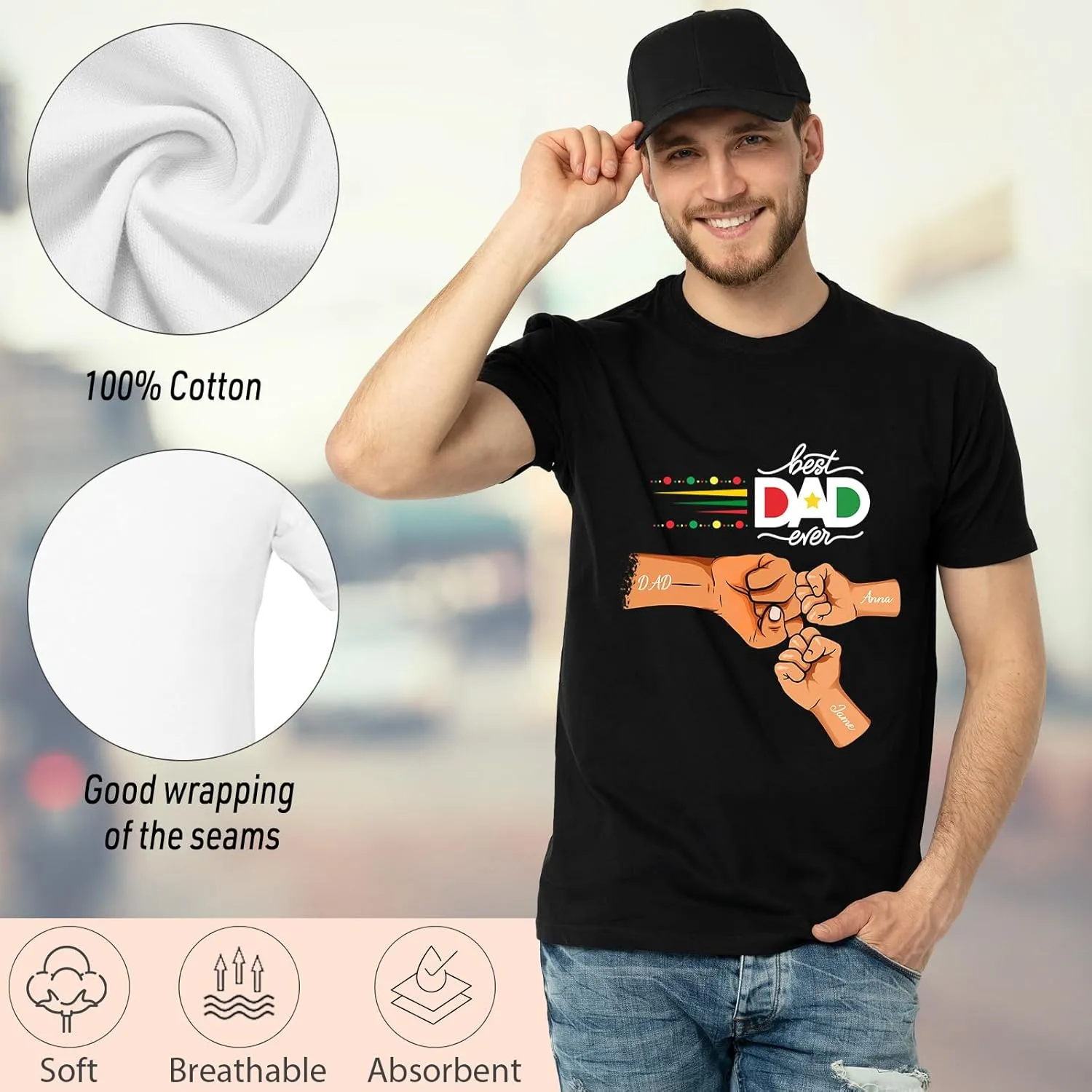 Custom Dad Shirt, Personalized Fist Bump Shirts with Kids Name Photo, Customized Fathers Day Tshirt Gifts for Papa Grandpa