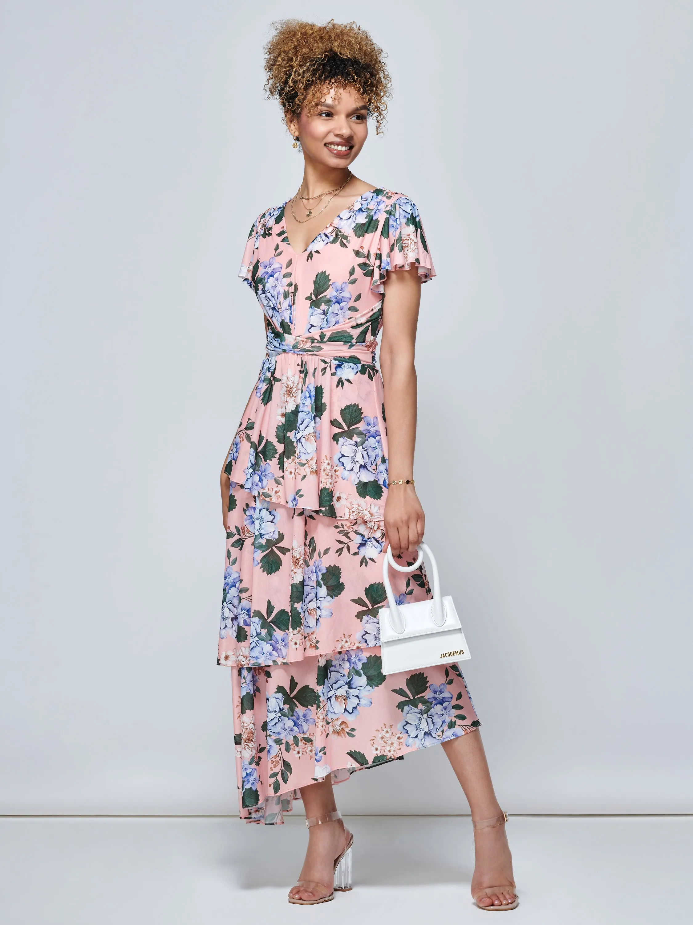 Danica Tiered Hem Mesh Maxi Dress, Pink Multi