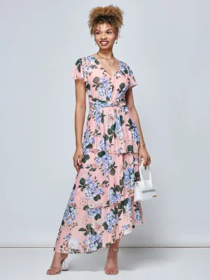 Danica Tiered Hem Mesh Maxi Dress, Pink Multi