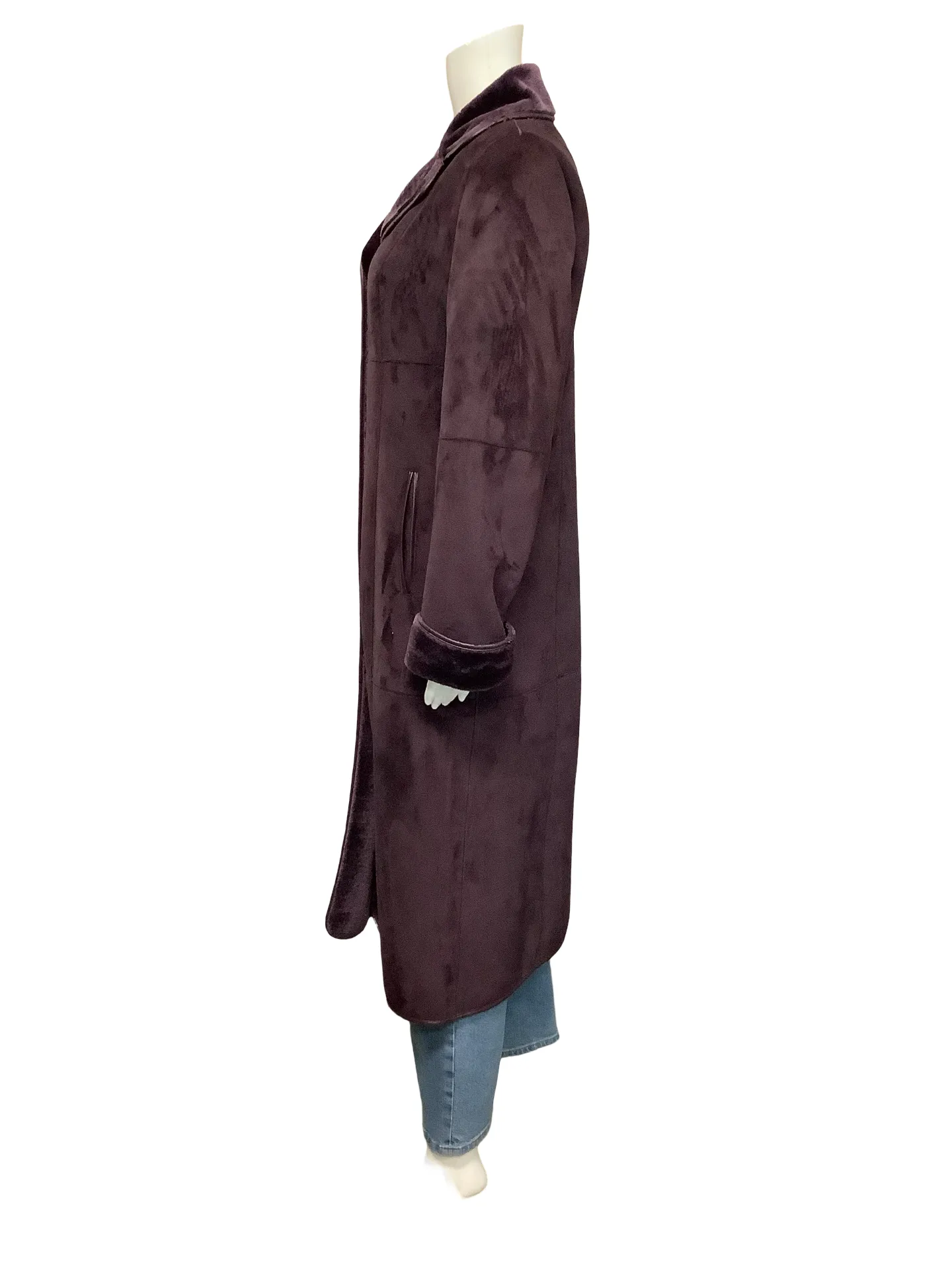 Dennis Basso Maxi Length Faux Shearling Suede Coat Size: XS