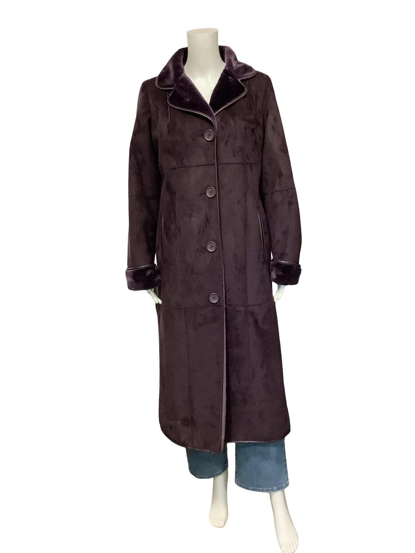 Dennis Basso Maxi Length Faux Shearling Suede Coat Size: XS